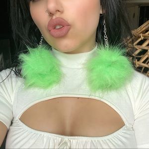 Green Poof Ball Earrings